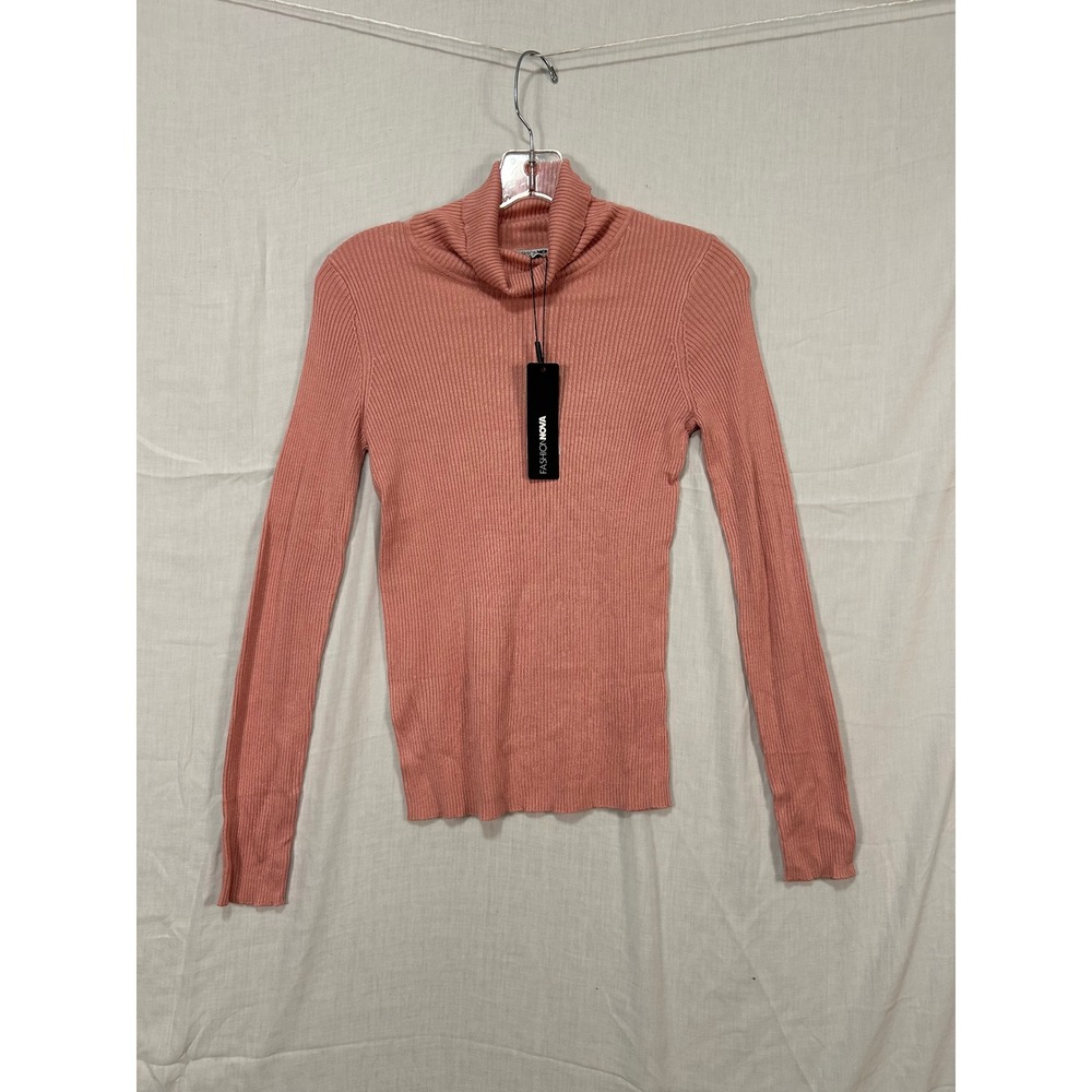 Fashion Nova Tara Turtleneck Sweater Mauve Pink Ribbed Knit Long Sleeve Top L
